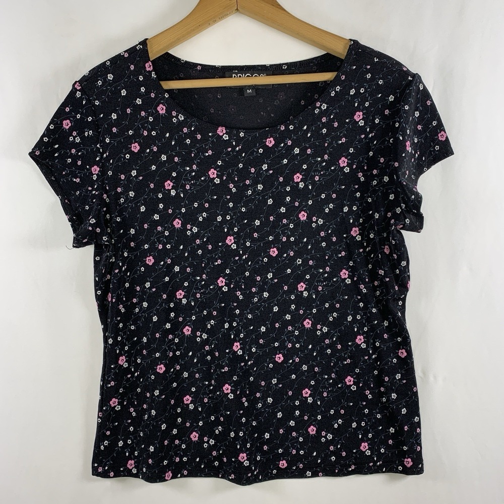 VTG 90s Womens‎ Dainty Floral Stretch Top Sz M Petite Dark Cottage Soft Grunge